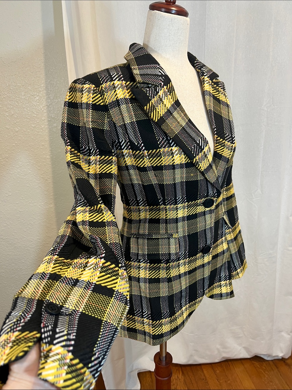 GREY LAB Black and Yellow Plaid Blazer Jacket. Size L. NWT - Picture 4 of 9